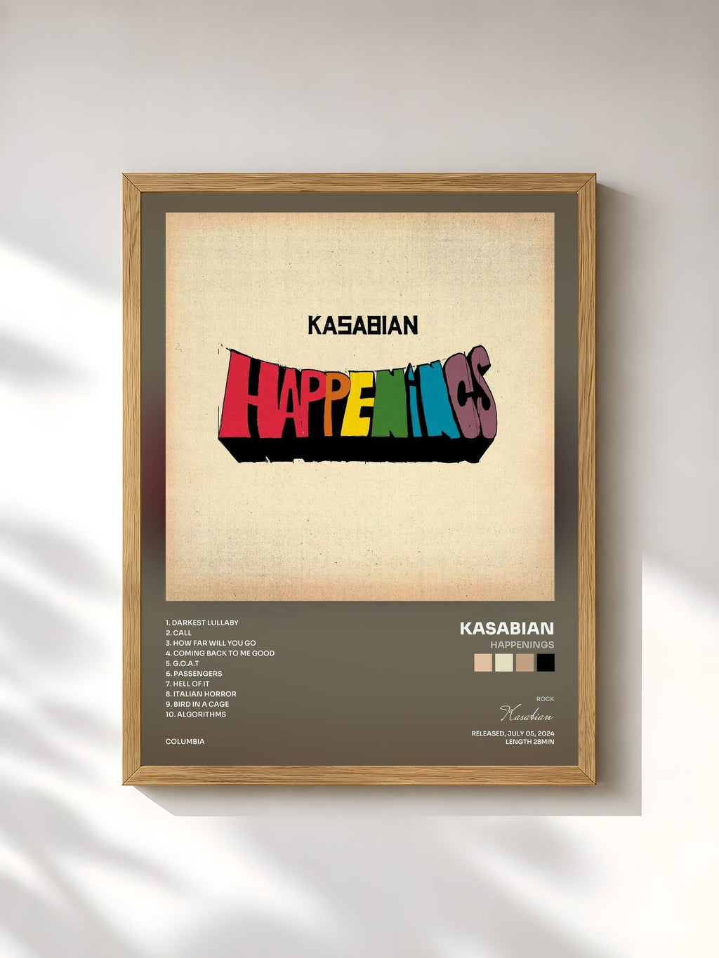 #bois Tableau de l'album Happenings de Kasabian, cadre en bois brut, imprimé et encadré en France