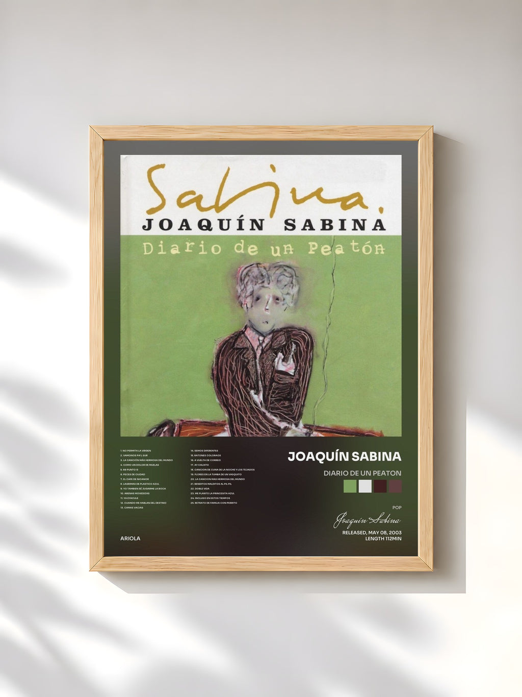 #bois Tableau de l'album Diario De Un Peaton de Joaquín Sabina, cadre en bois brut, imprimé et encadré en France