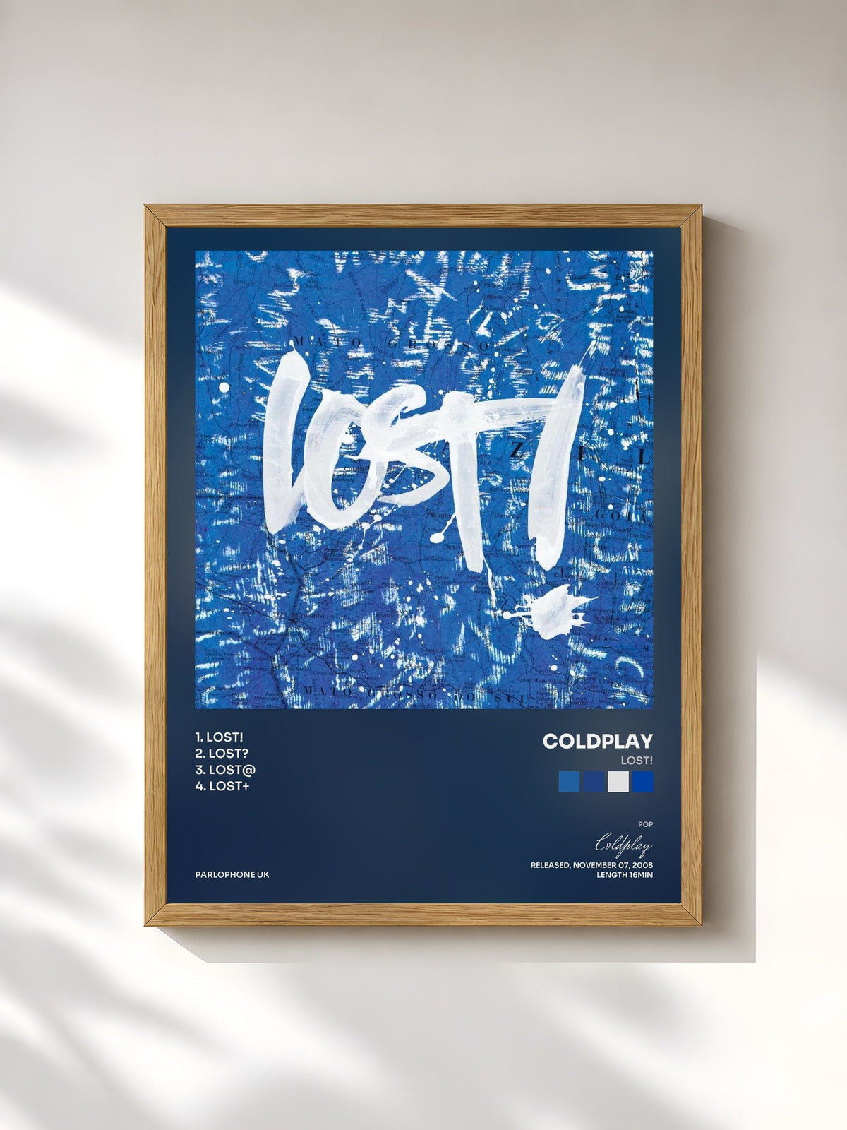 #bois Tableau de l'album Lost! de Coldplay, cadre en bois brut, imprimé et encadré en France