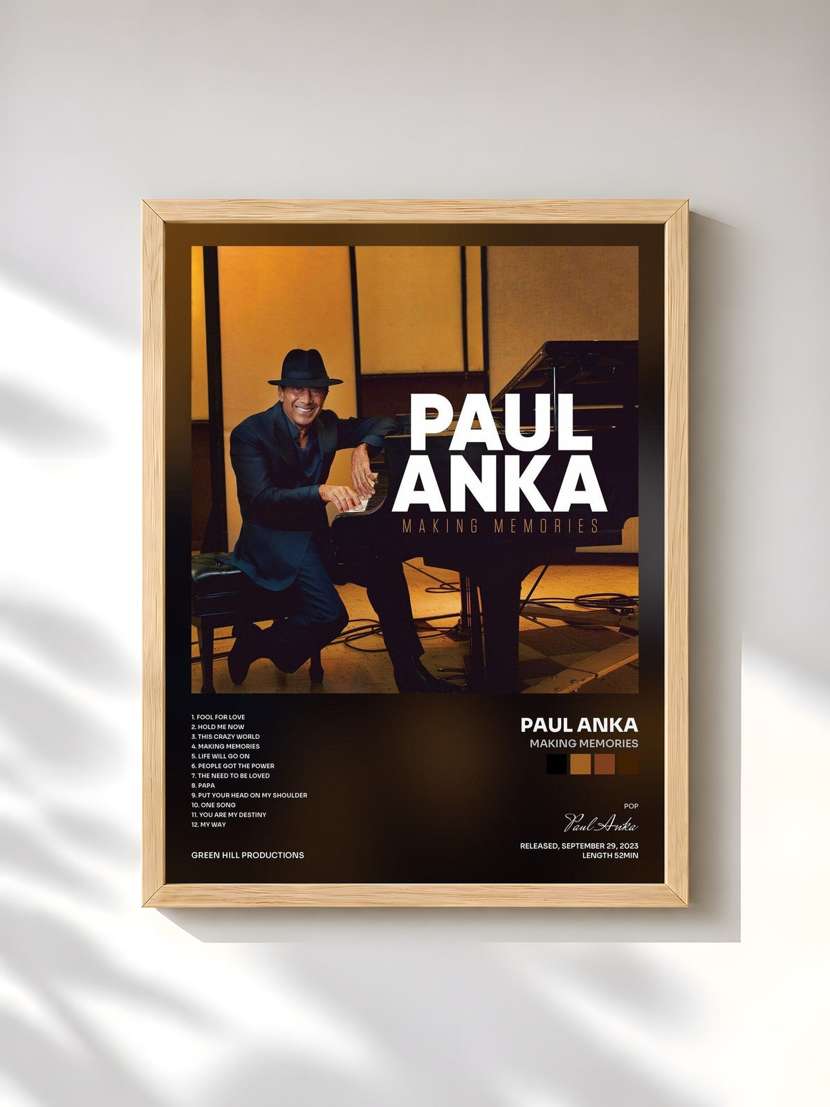 #bois Tableau de l'album Making Memories de Paul Anka, cadre en bois brut, imprimé et encadré en France