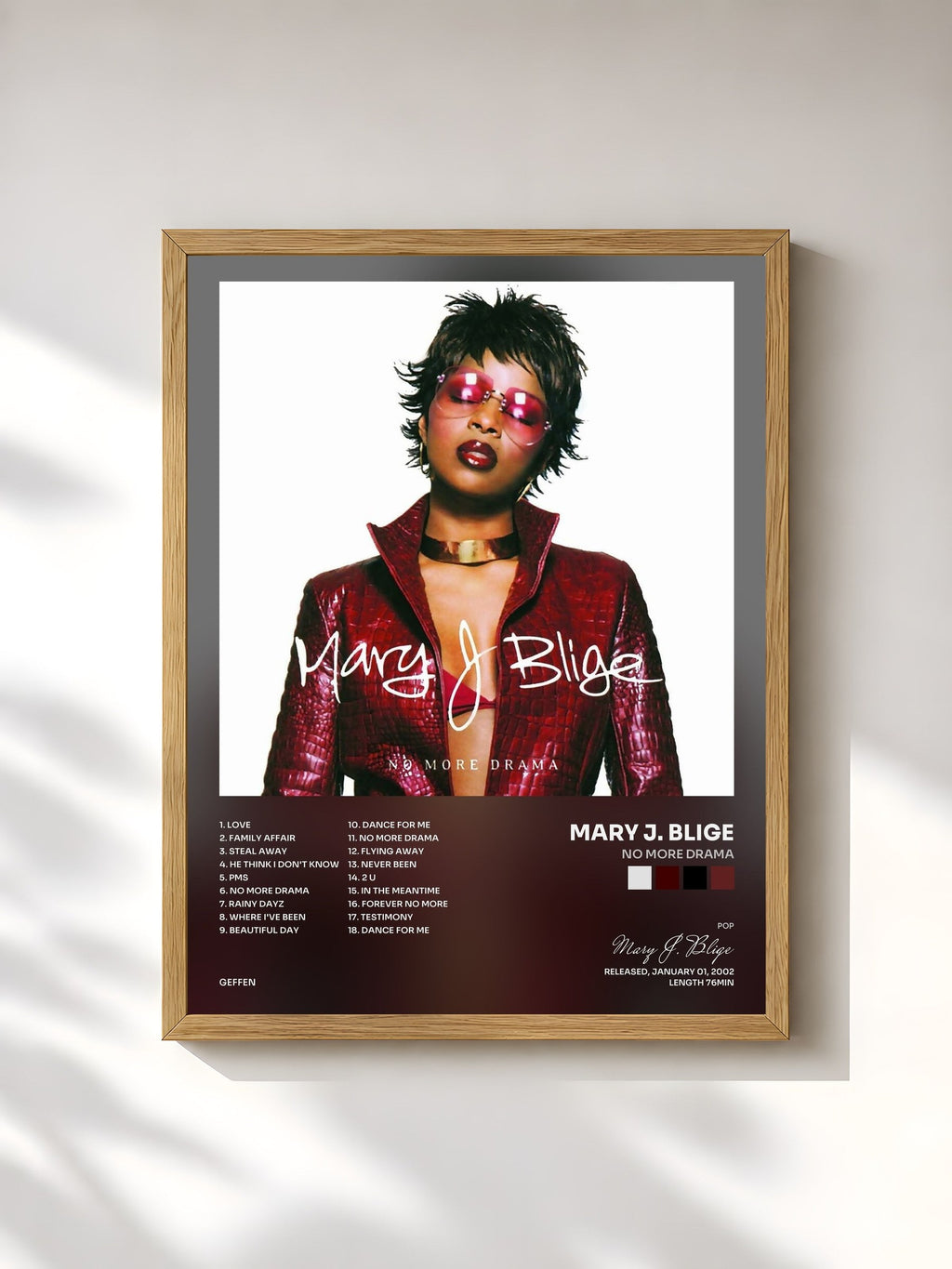 #bois Tableau de l'album No More Drama de Mary J. Blige, cadre en bois brut, imprimé et encadré en France