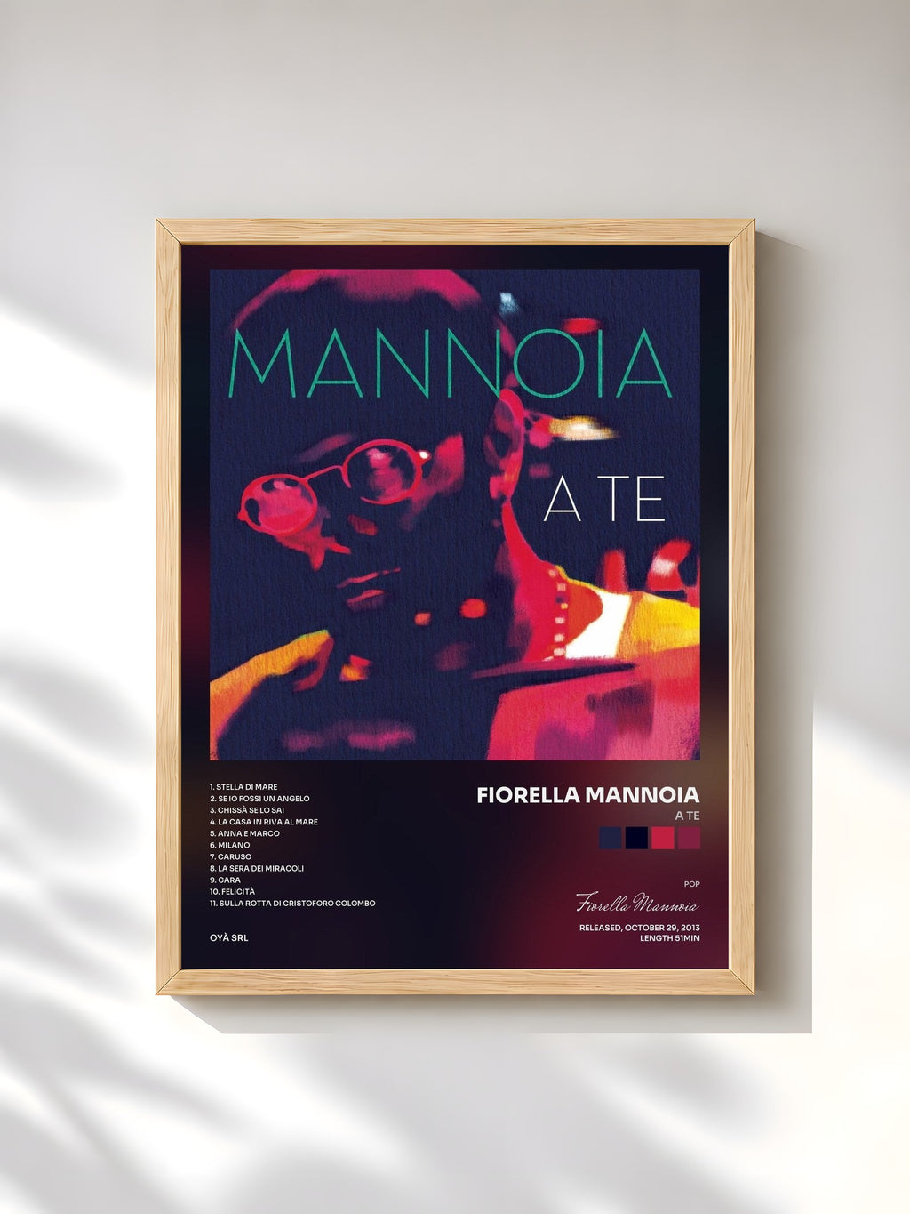 #bois Tableau de l'album A te de Fiorella Mannoia, cadre en bois brut, imprimé et encadré en France
