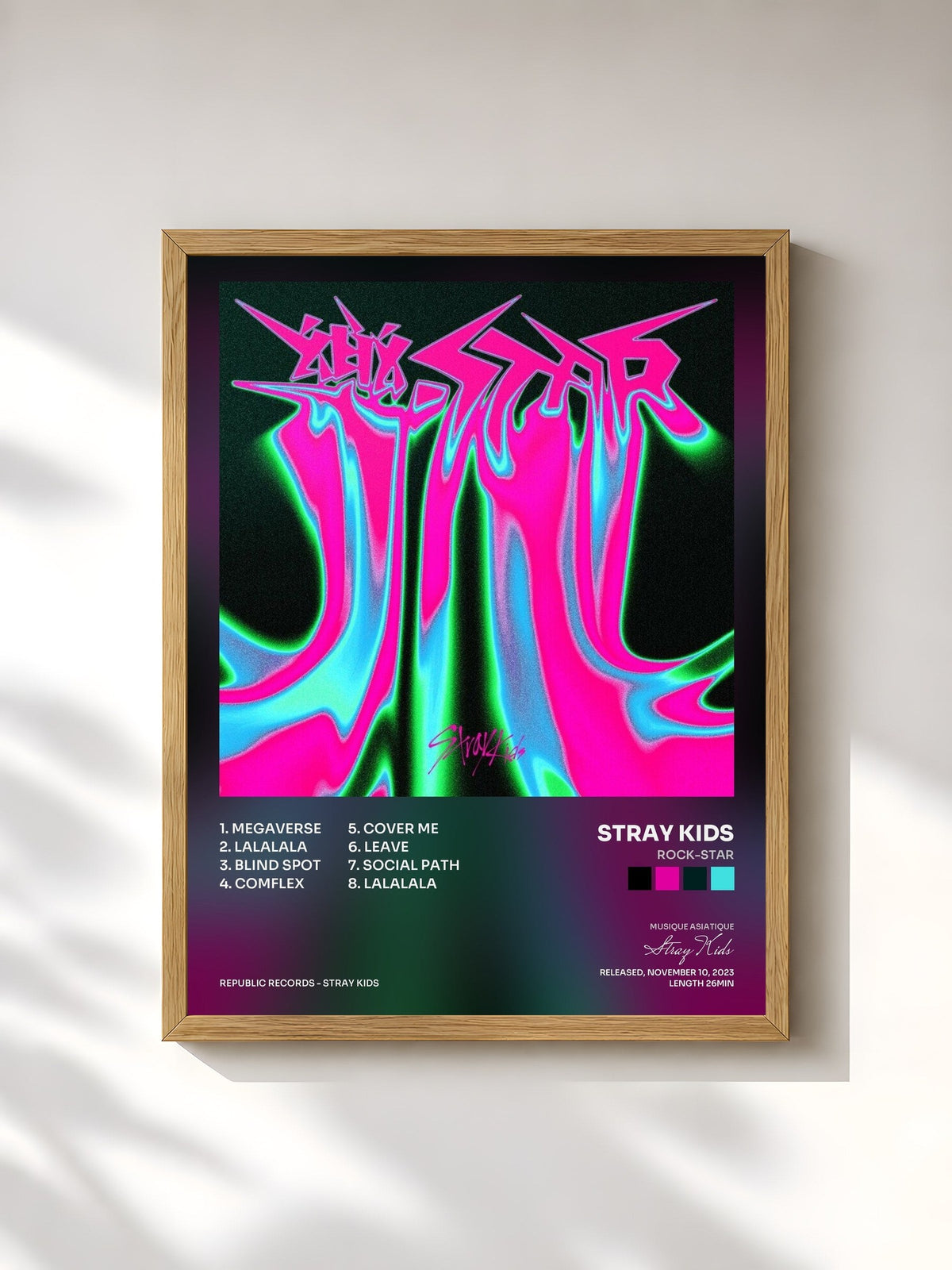 #bois Tableau de l'album ROCK-STAR de Stray Kids, cadre en bois brut, imprimé et encadré en France