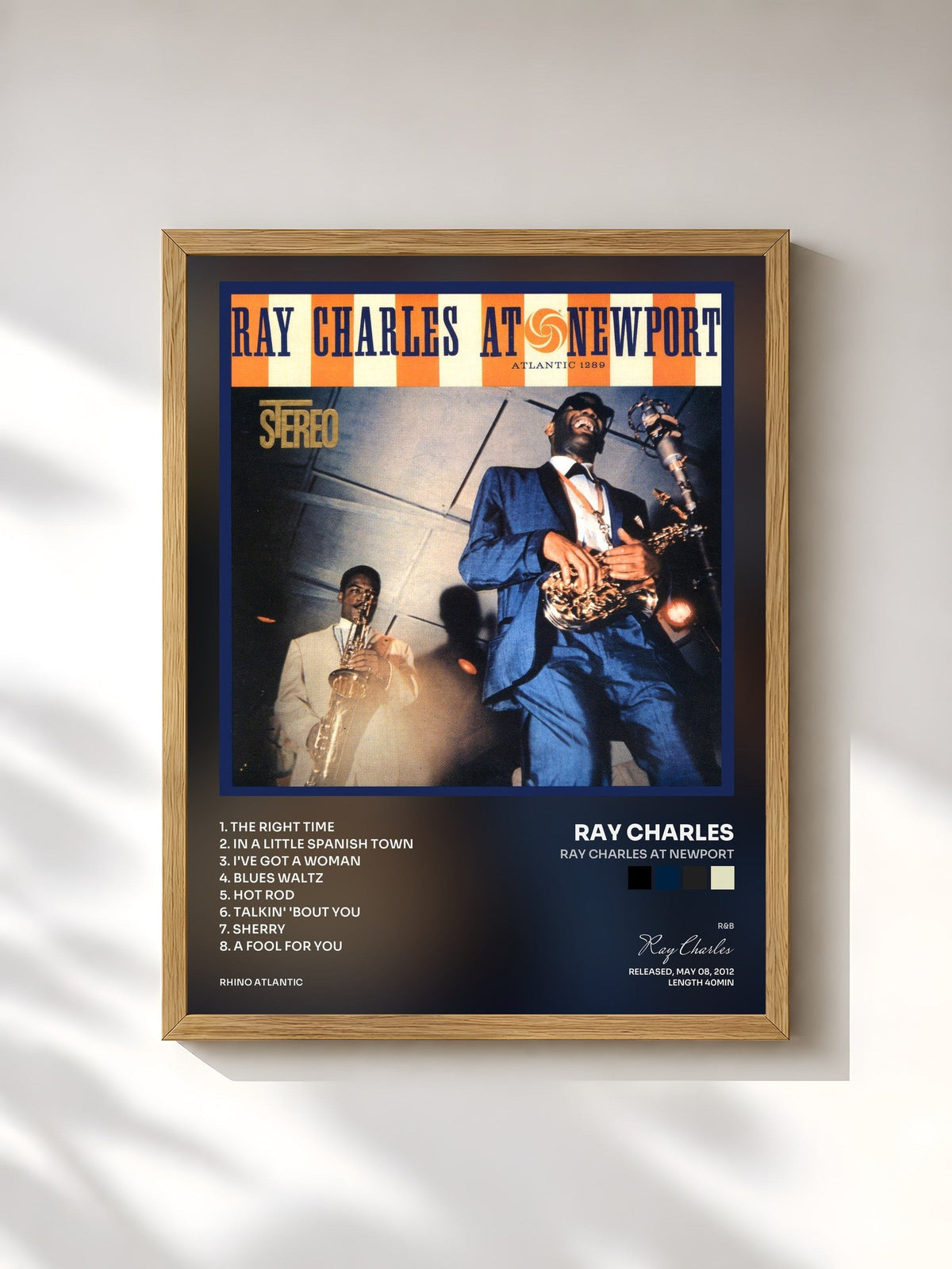 #bois Tableau de l'album Ray Charles At Newport de Ray Charles, cadre en bois brut, imprimé et encadré en France