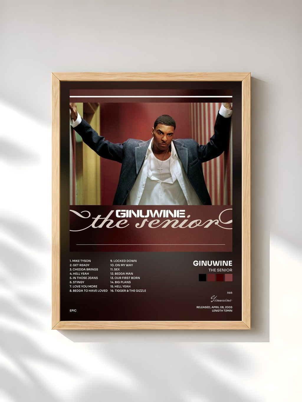 #bois Tableau de l'album The Senior de Ginuwine, cadre en bois brut, imprimé et encadré en France