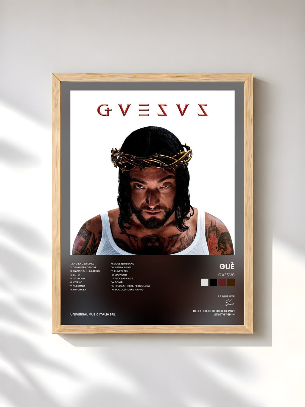 #bois Tableau de l'album GVESVS de Guè, cadre en bois brut, imprimé et encadré en France