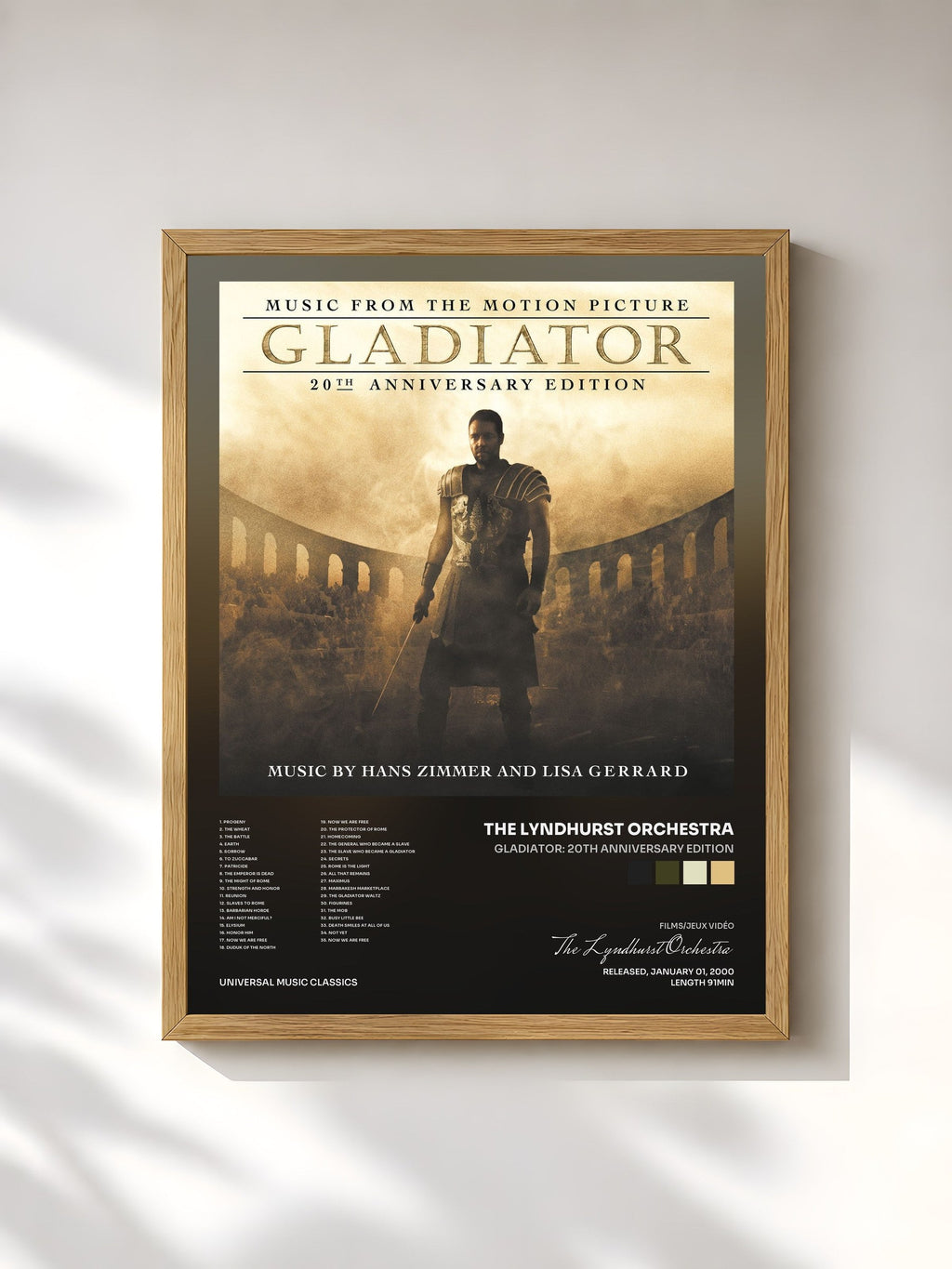 #bois Tableau de l'album Gladiator: 20th Anniversary Edition de The Lyndhurst Orchestra, cadre en bois brut, imprimé et encadré en France