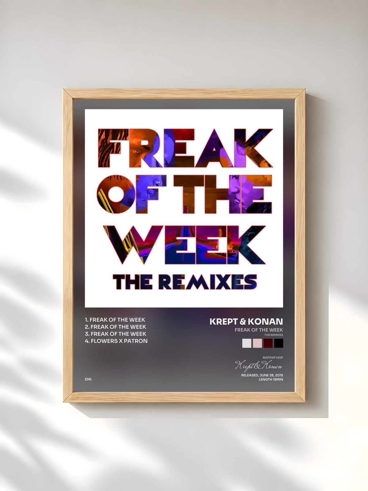 #bois Tableau de l'album Freak Of The Week (The Remixes) de Krept & Konan, cadre en bois brut, imprimé et encadré en France