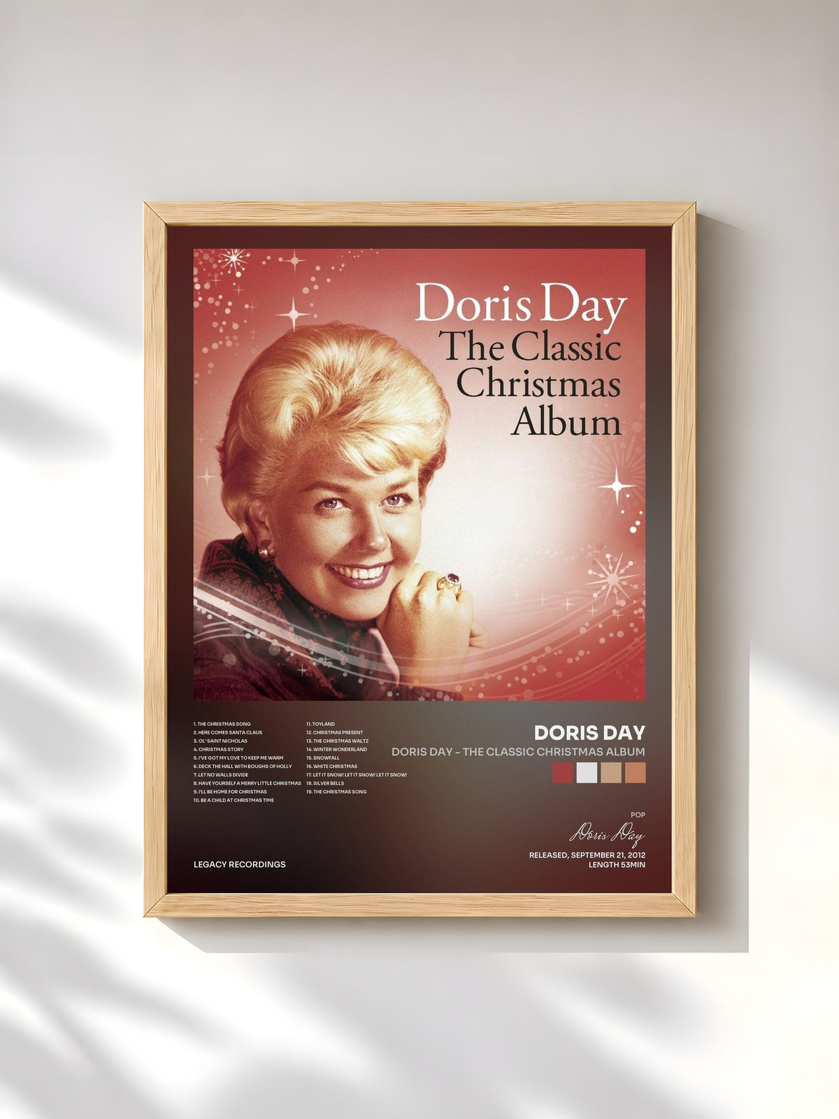 #bois Tableau de l'album Doris Day - The Classic Christmas Album de Doris Day, cadre en bois brut, imprimé et encadré en France