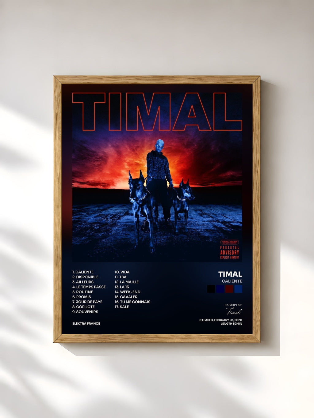 #bois Tableau de l'album Caliente de Timal, cadre en bois brut, imprimé et encadré en France