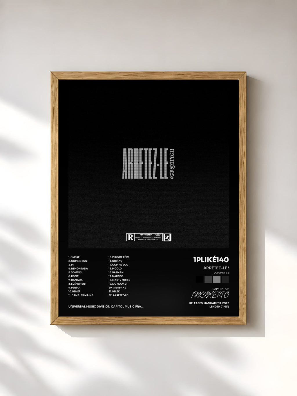 #bois Tableau de l'album ARRÊTEZ-LE ! (Volume 1 & 2) de 1PLIKÉ140, cadre en bois brut, imprimé et encadré en France
