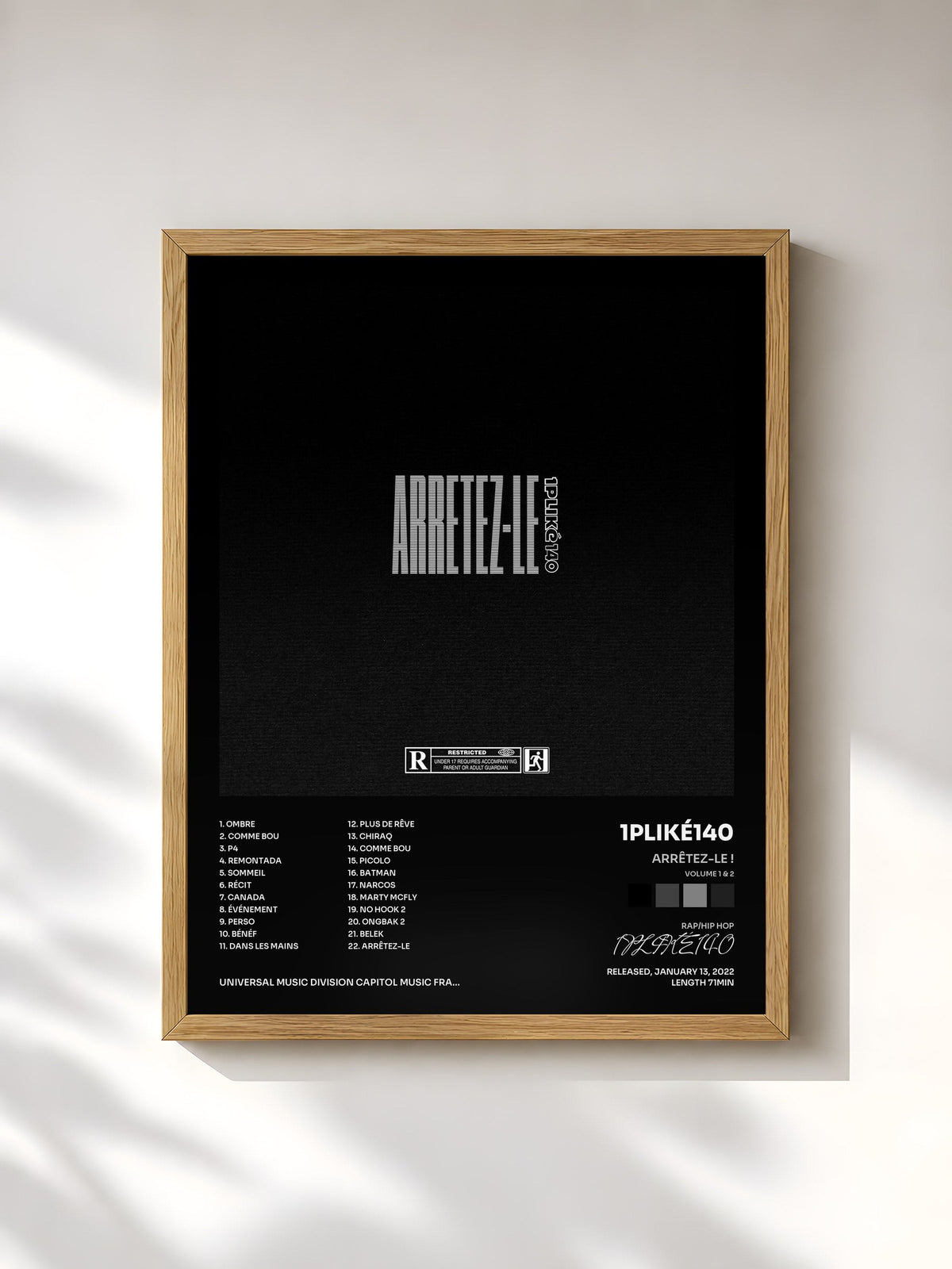 #bois Tableau de l'album ARRÊTEZ-LE ! (Volume 1 & 2) de 1PLIKÉ140, cadre en bois brut, imprimé et encadré en France