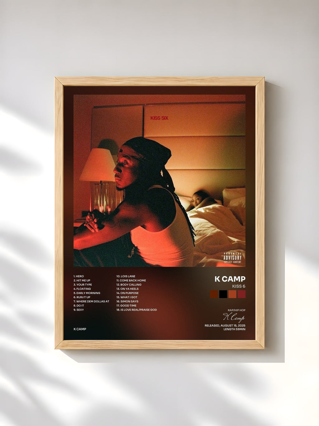#bois Tableau de l'album Kiss 6 de K Camp, cadre en bois brut, imprimé et encadré en France