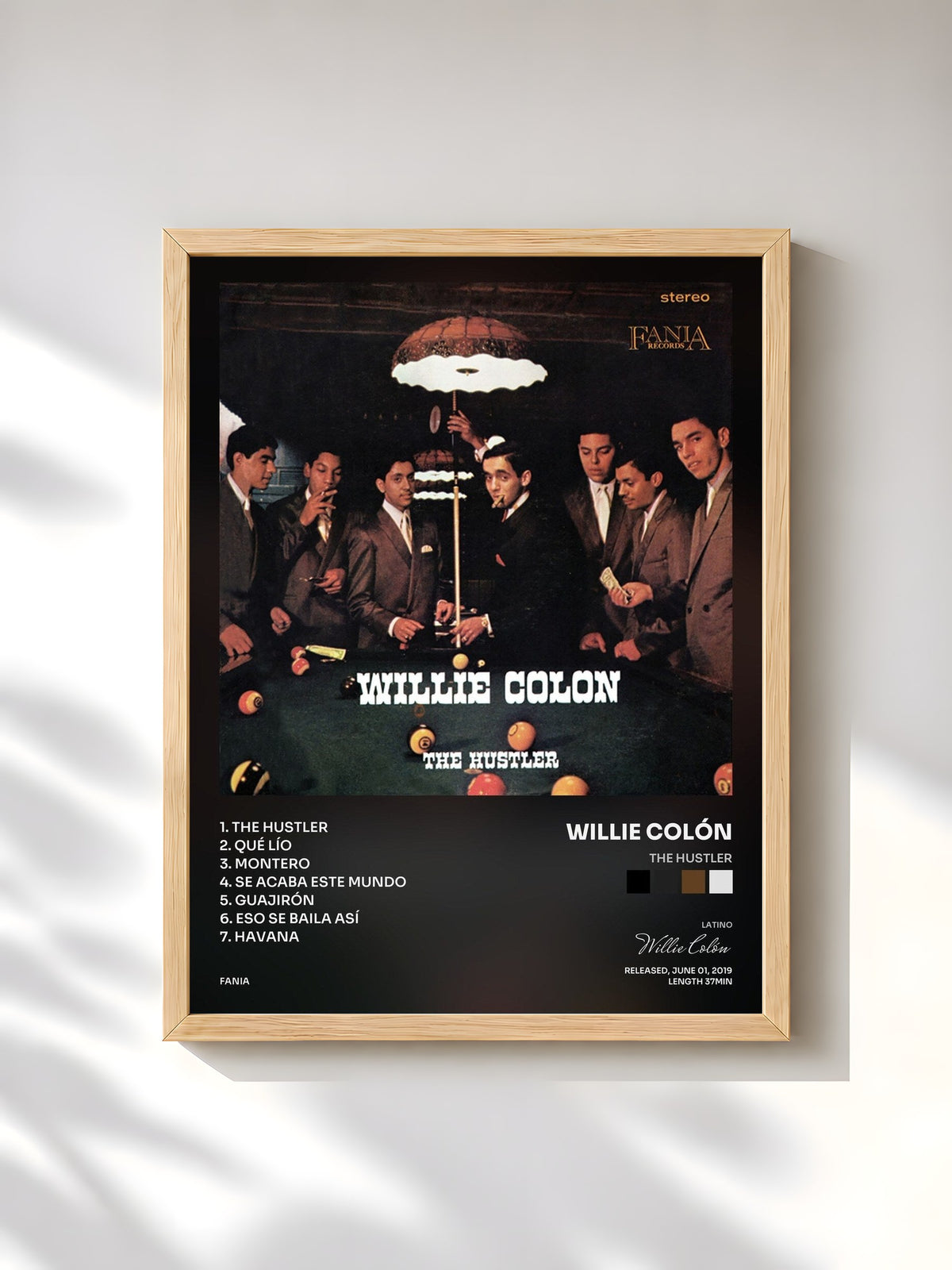 #bois Tableau de l'album The Hustler de Willie Colón, cadre en bois brut, imprimé et encadré en France