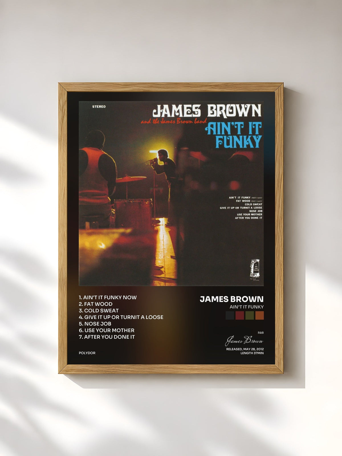 #bois Tableau de l'album Ain't It Funky de James Brown, cadre en bois brut, imprimé et encadré en France