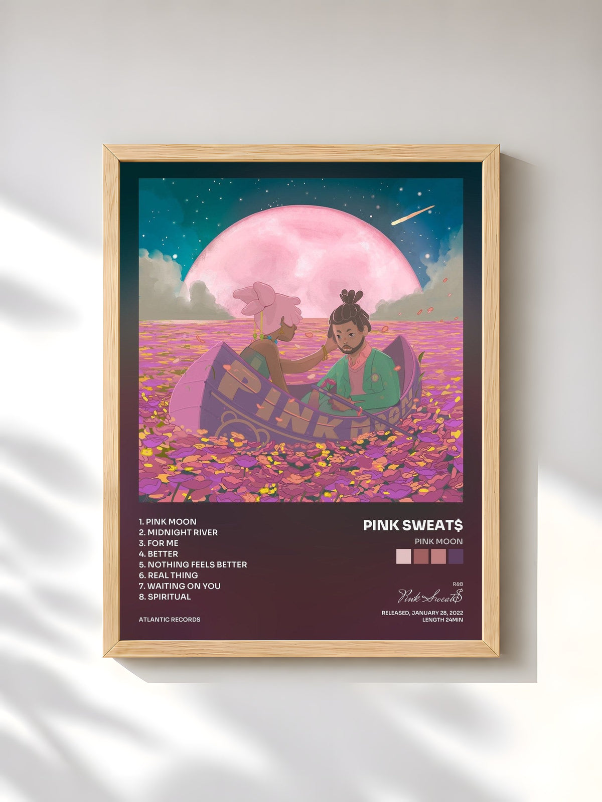 #bois Tableau de l'album Pink Moon de Pink Sweat$, cadre en bois brut, imprimé et encadré en France