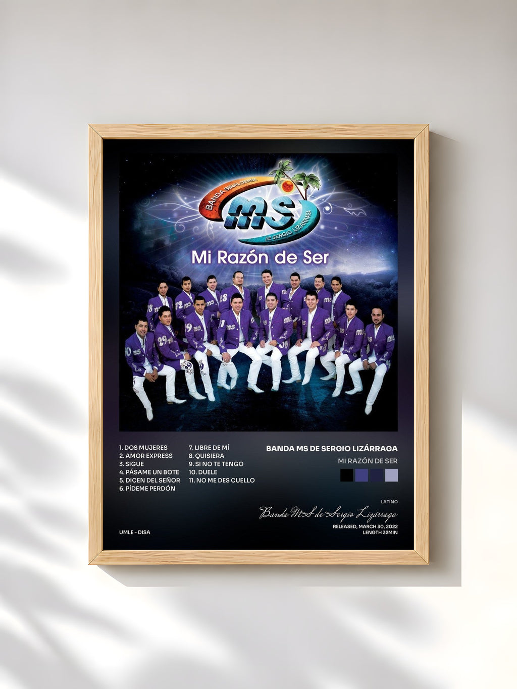 #bois Tableau de l'album Mi Razón De Ser de Banda MS de Sergio Lizárraga, cadre en bois brut, imprimé et encadré en France