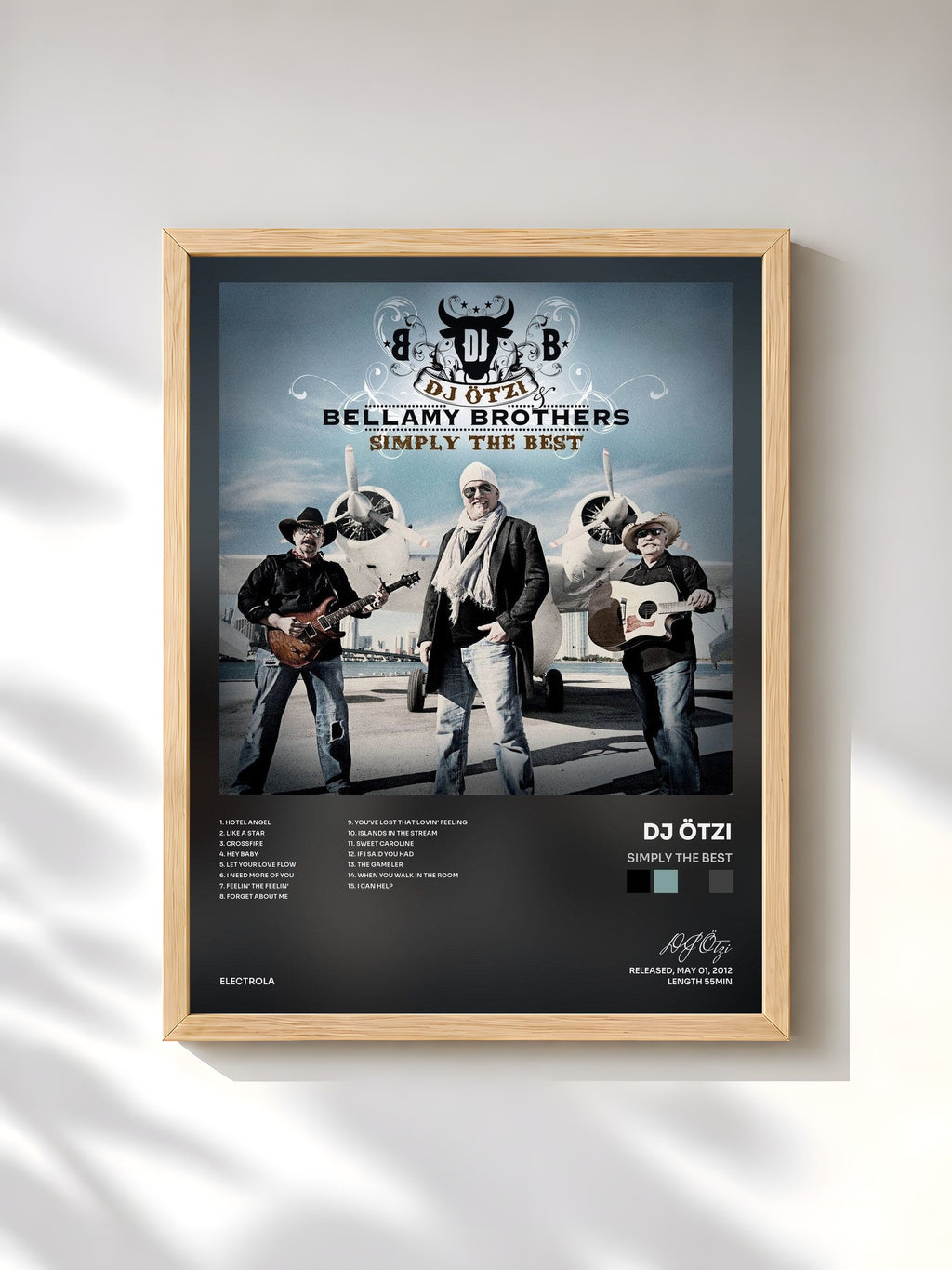 #bois Tableau de l'album Simply The Best de DJ Ötzi, cadre en bois brut, imprimé et encadré en France