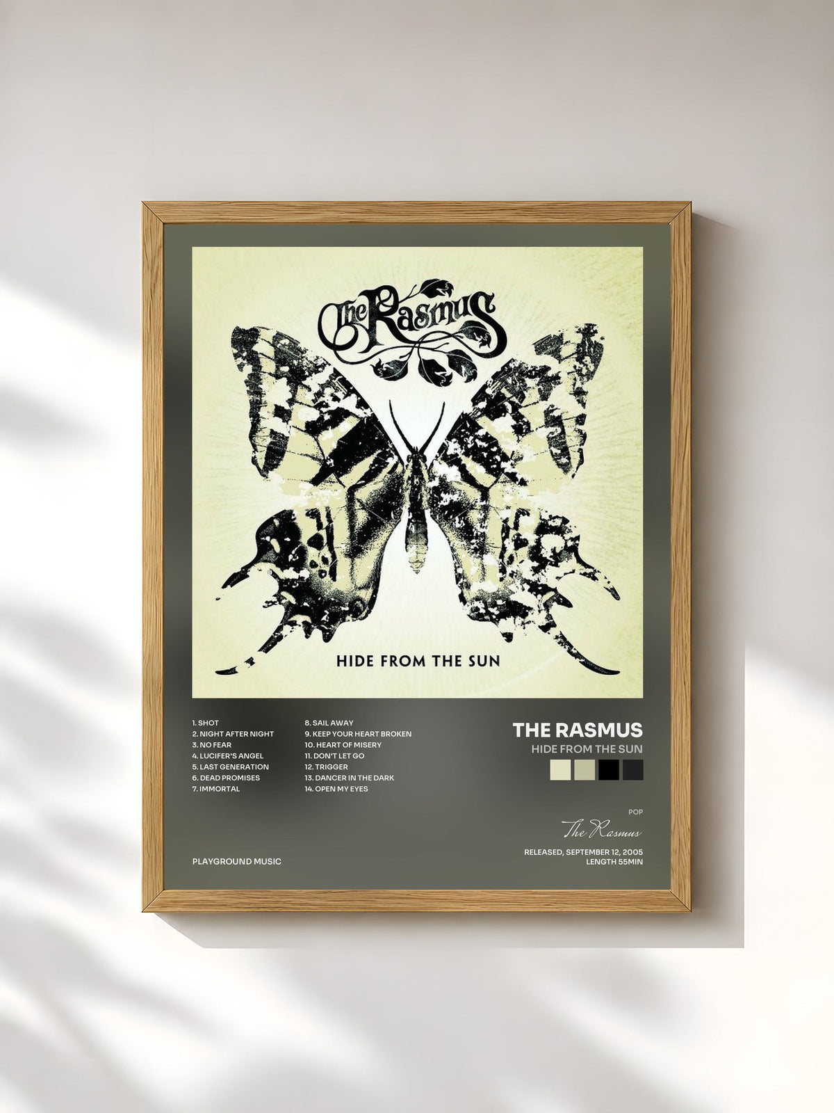 #bois Tableau de l'album Hide from the Sun de The Rasmus, cadre en bois brut, imprimé et encadré en France