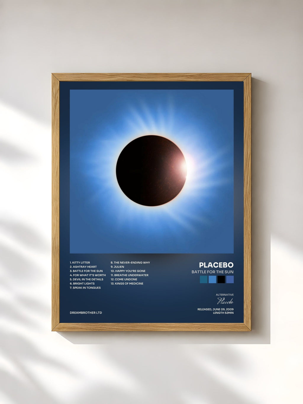 #bois Tableau de l'album Battle for the Sun de Placebo, cadre en bois brut, imprimé et encadré en France