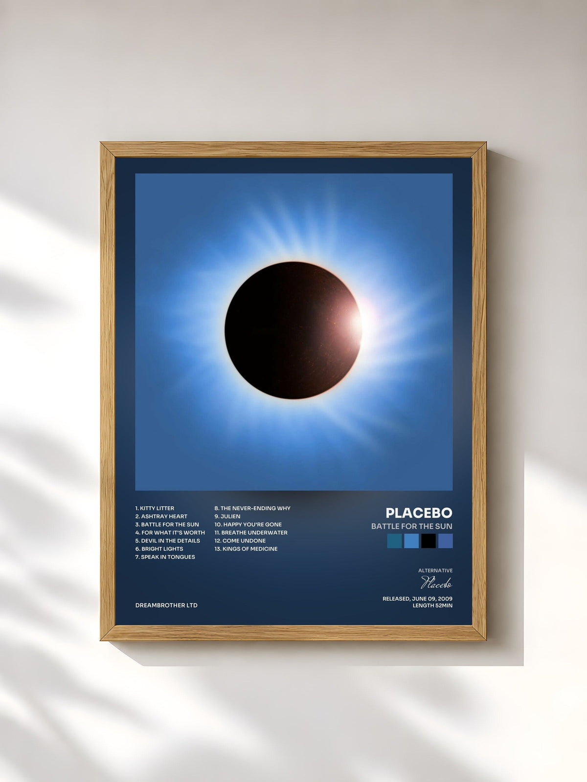 #bois Tableau de l'album Battle for the Sun de Placebo, cadre en bois brut, imprimé et encadré en France