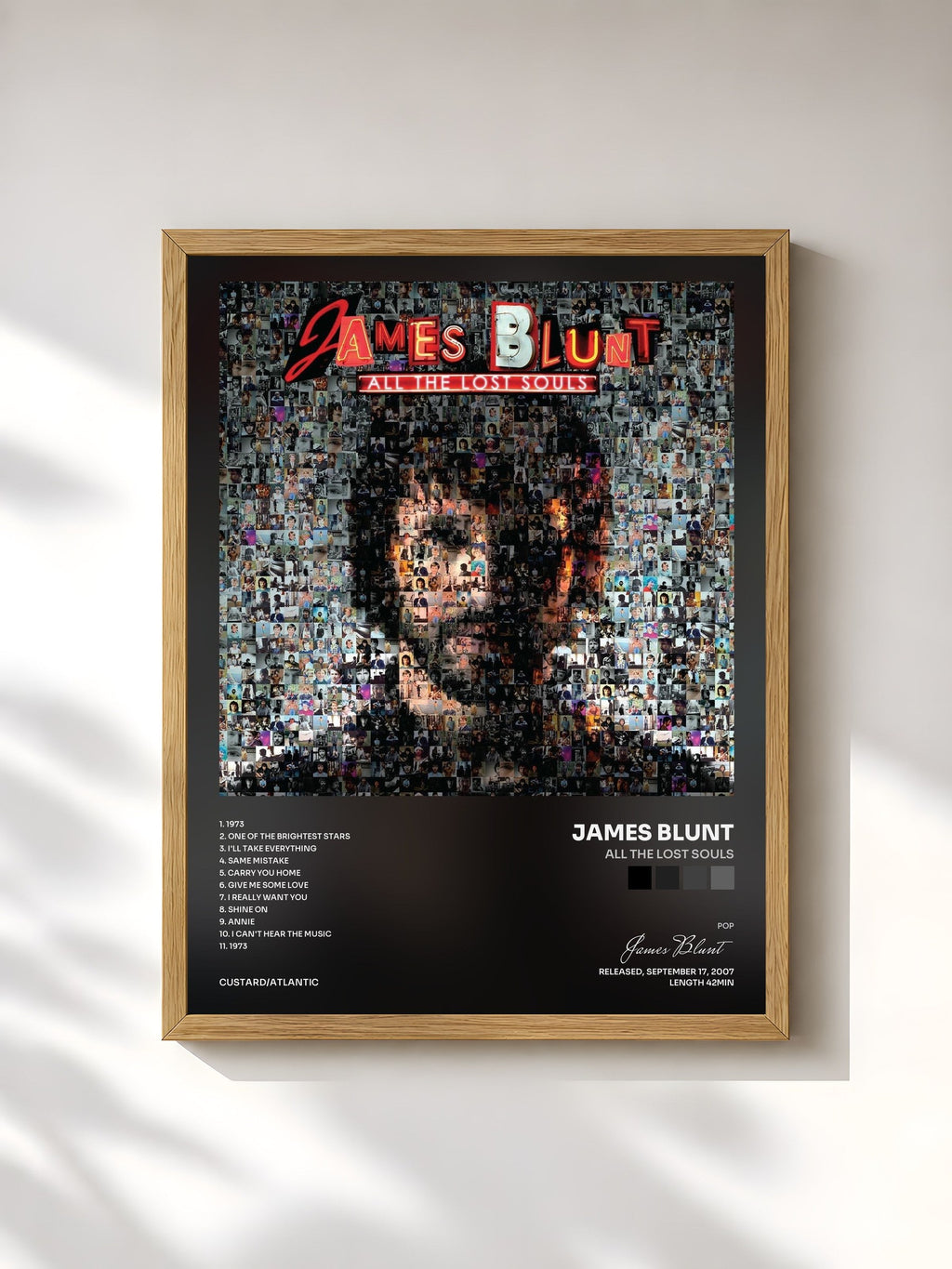 #bois Tableau de l'album All the Lost Souls de James Blunt, cadre en bois brut, imprimé et encadré en France