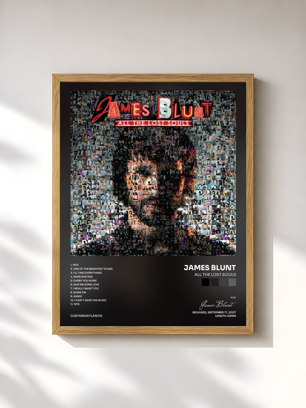 #bois Tableau de l'album All the Lost Souls de James Blunt, cadre en bois brut, imprimé et encadré en France