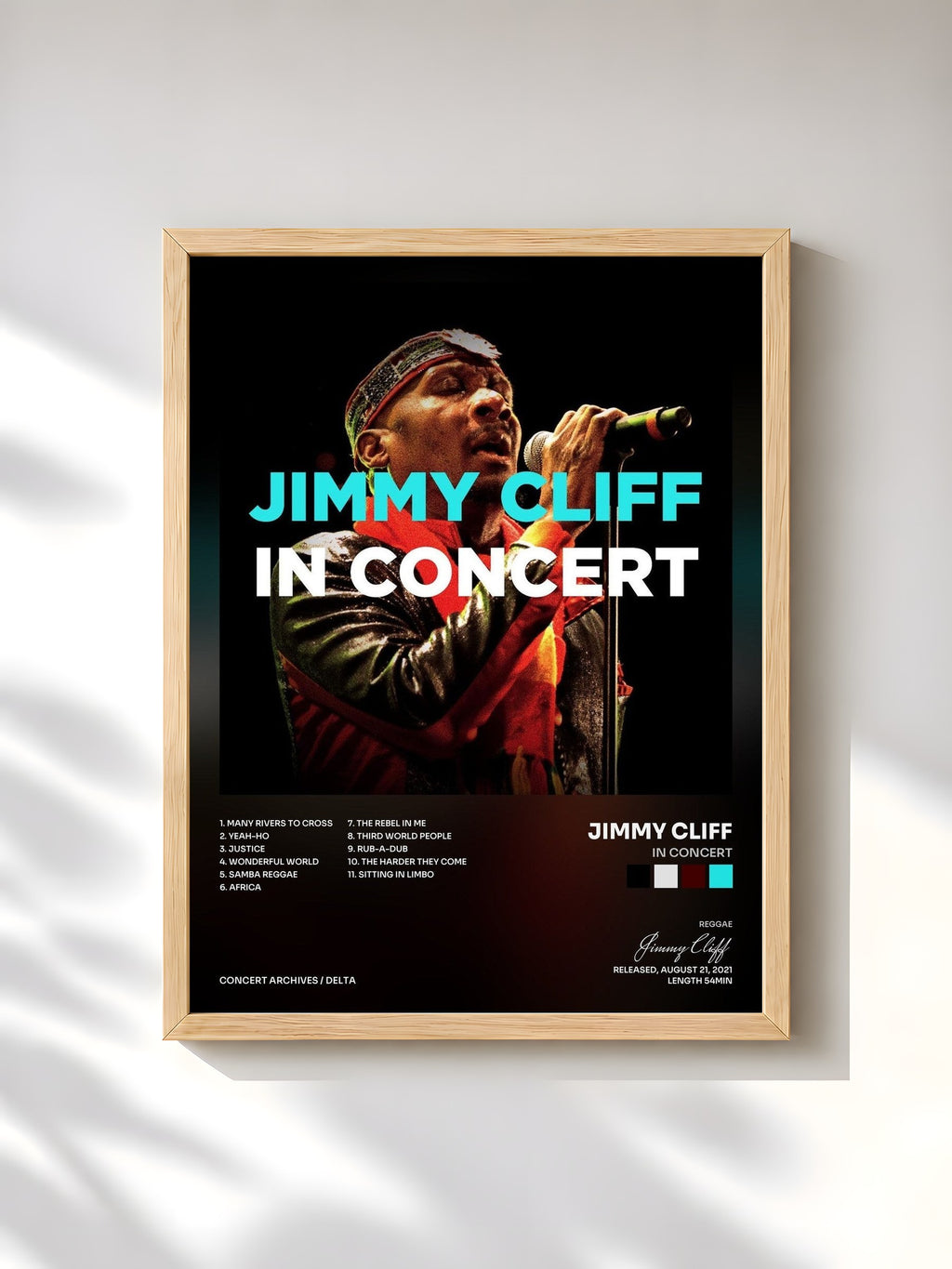 #bois Tableau de l'album In Concert de Jimmy Cliff, cadre en bois brut, imprimé et encadré en France