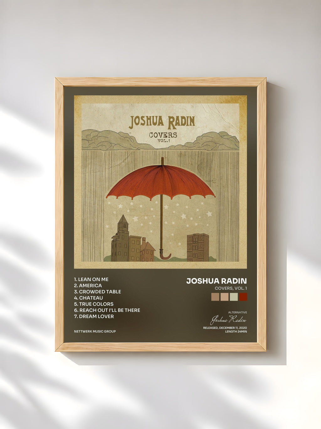 #bois Tableau de l'album Covers, Vol. 1 de Joshua Radin, cadre en bois brut, imprimé et encadré en France