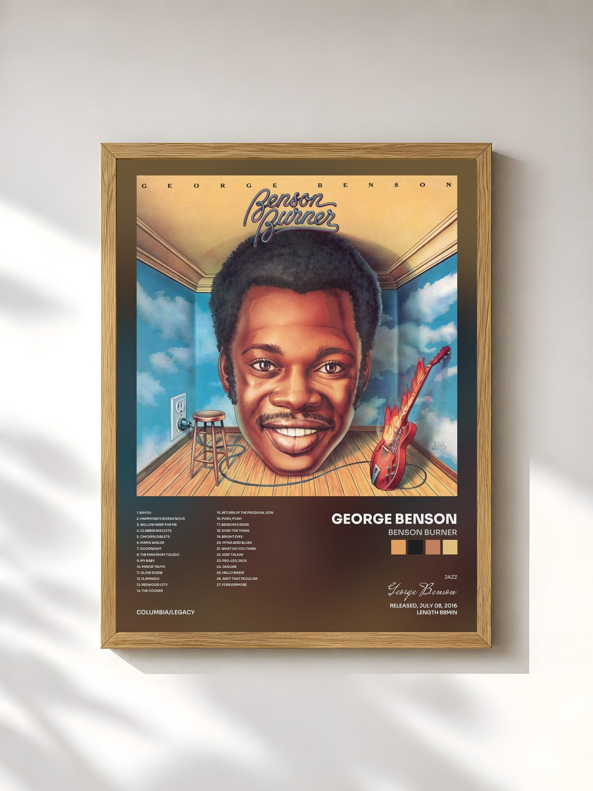 #bois Tableau de l'album Benson Burner de George Benson, cadre en bois brut, imprimé et encadré en France