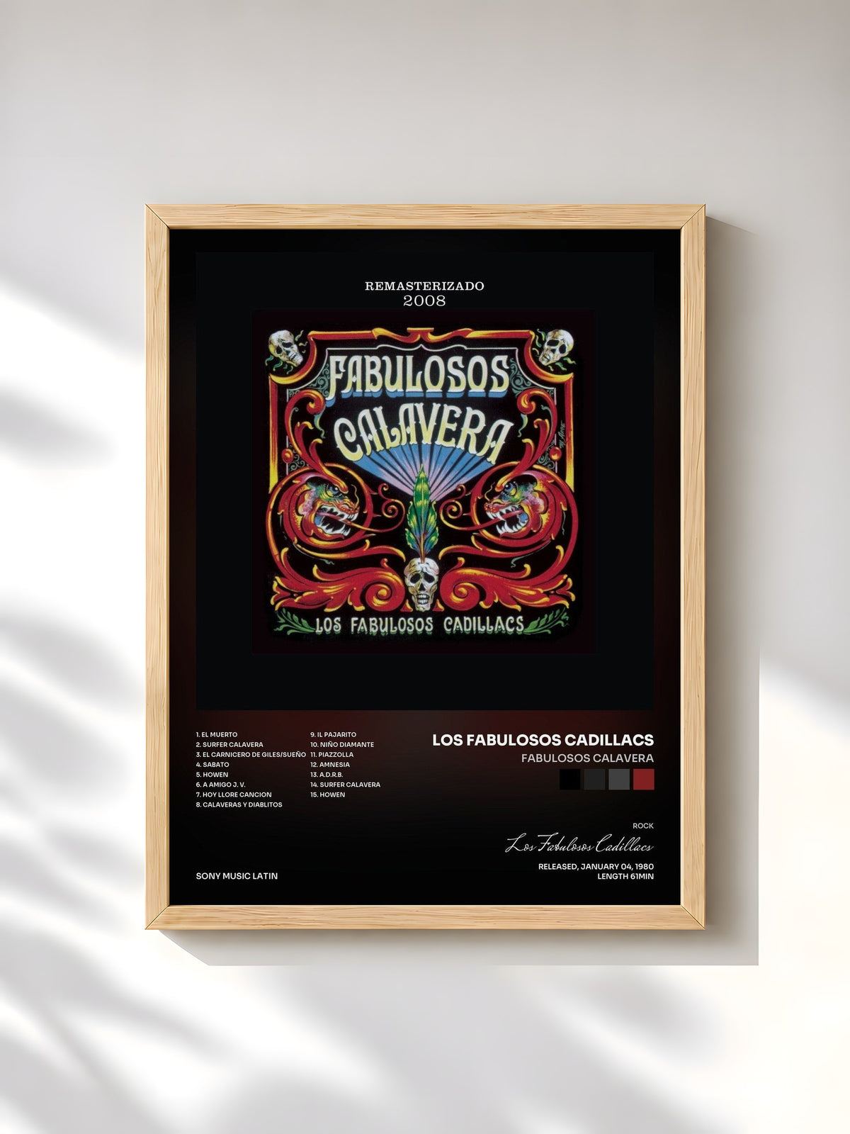 #bois Tableau de l'album Fabulosos Calavera de Los Fabulosos Cadillacs, cadre en bois brut, imprimé et encadré en France