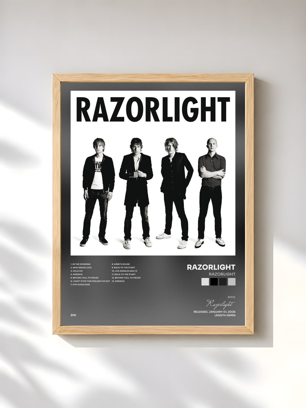 #bois Tableau de l'album Razorlight de Razorlight, cadre en bois brut, imprimé et encadré en France