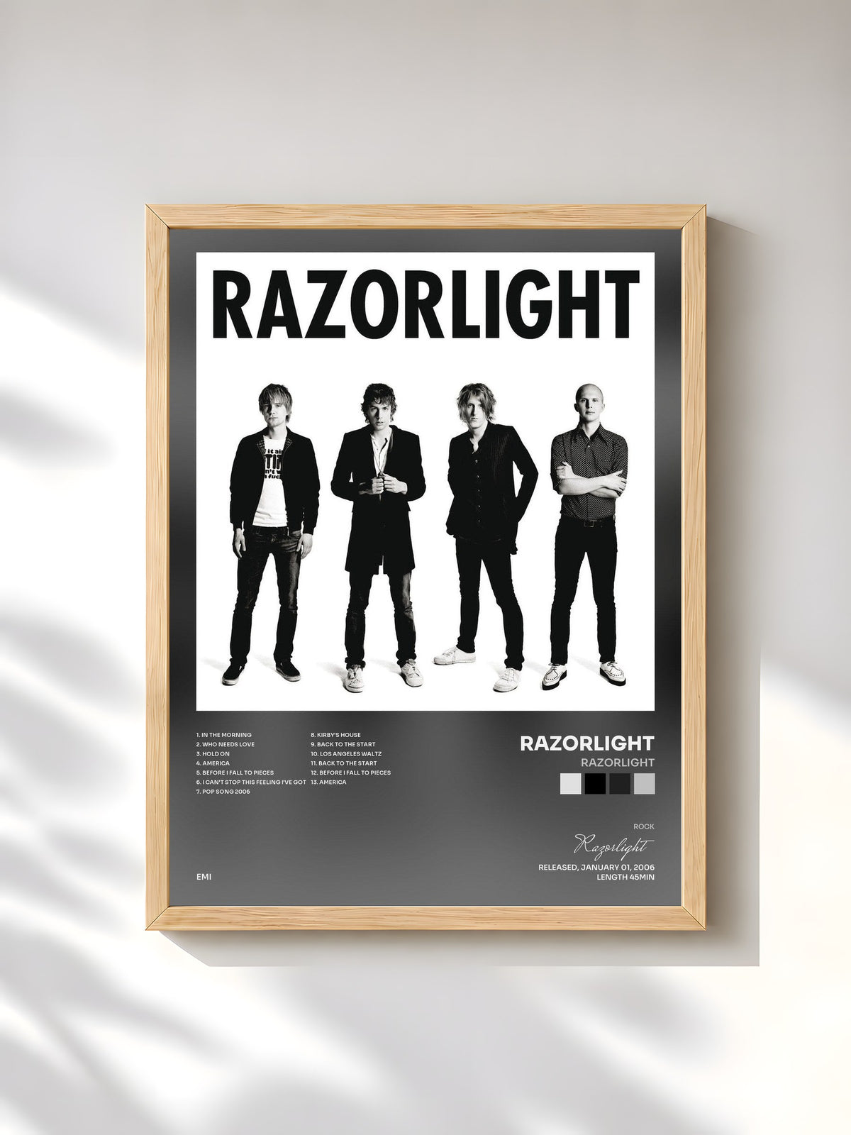#bois Tableau de l'album Razorlight de Razorlight, cadre en bois brut, imprimé et encadré en France