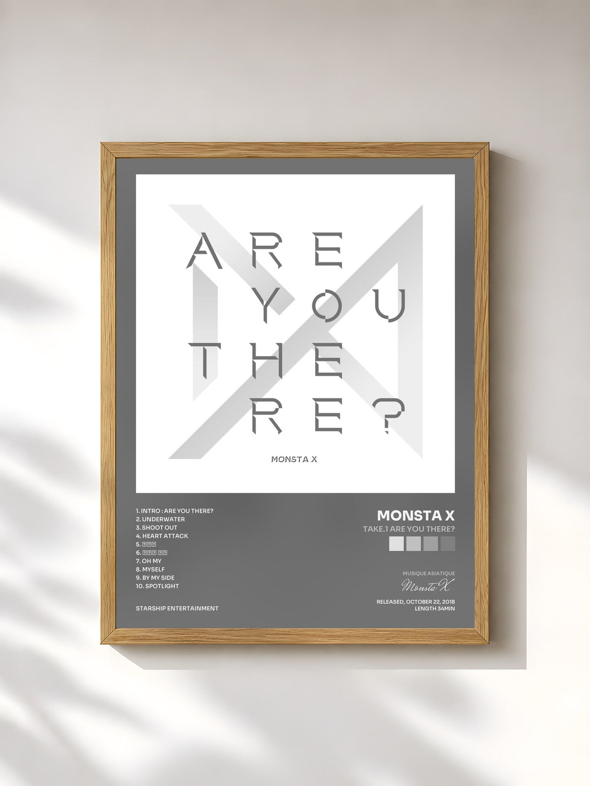 #bois Tableau de l'album Take.1 Are You There? de Monsta X, cadre en bois brut, imprimé et encadré en France