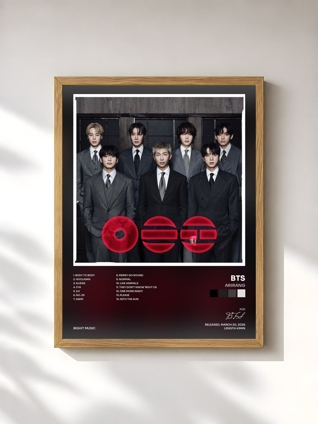 #bois Tableau de l'album ARIRANG de BTS, cadre en bois brut, imprimé et encadré en France