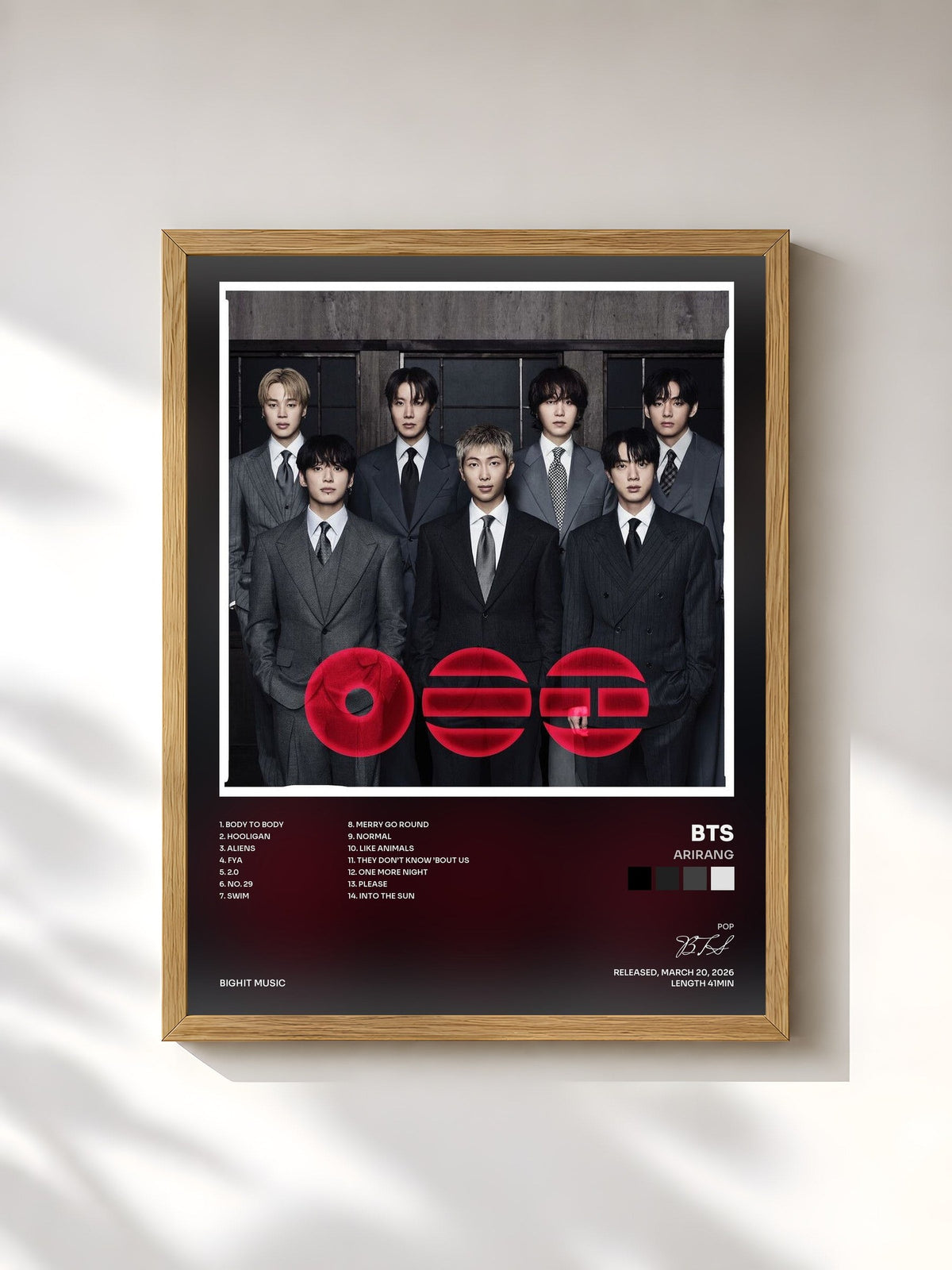 #bois Tableau de l'album ARIRANG de BTS, cadre en bois brut, imprimé et encadré en France