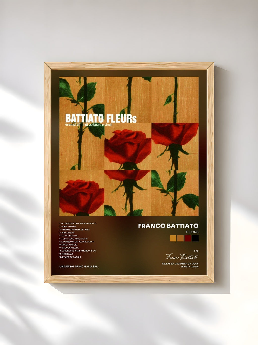 #bois Tableau de l'album Fleurs de Franco Battiato, cadre en bois brut, imprimé et encadré en France