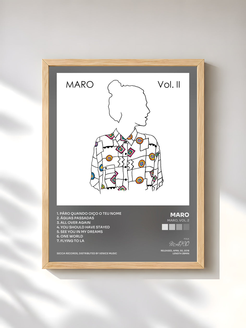 #bois Tableau de l'album MARO, Vol. 2 de MARO, cadre en bois brut, imprimé et encadré en France