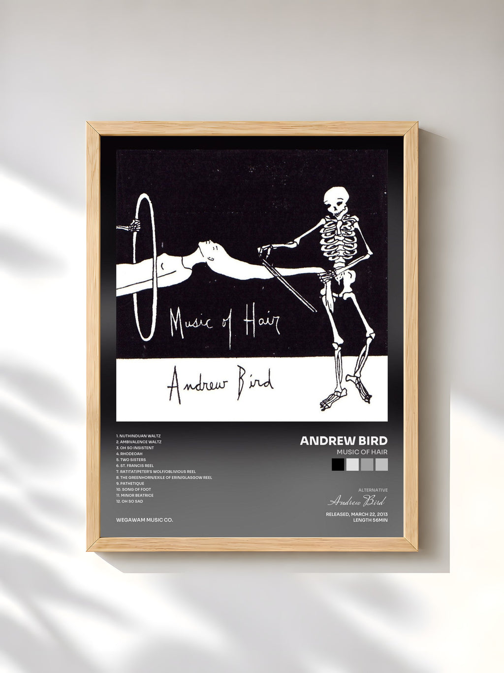#bois Tableau de l'album Music of Hair de Andrew Bird, cadre en bois brut, imprimé et encadré en France