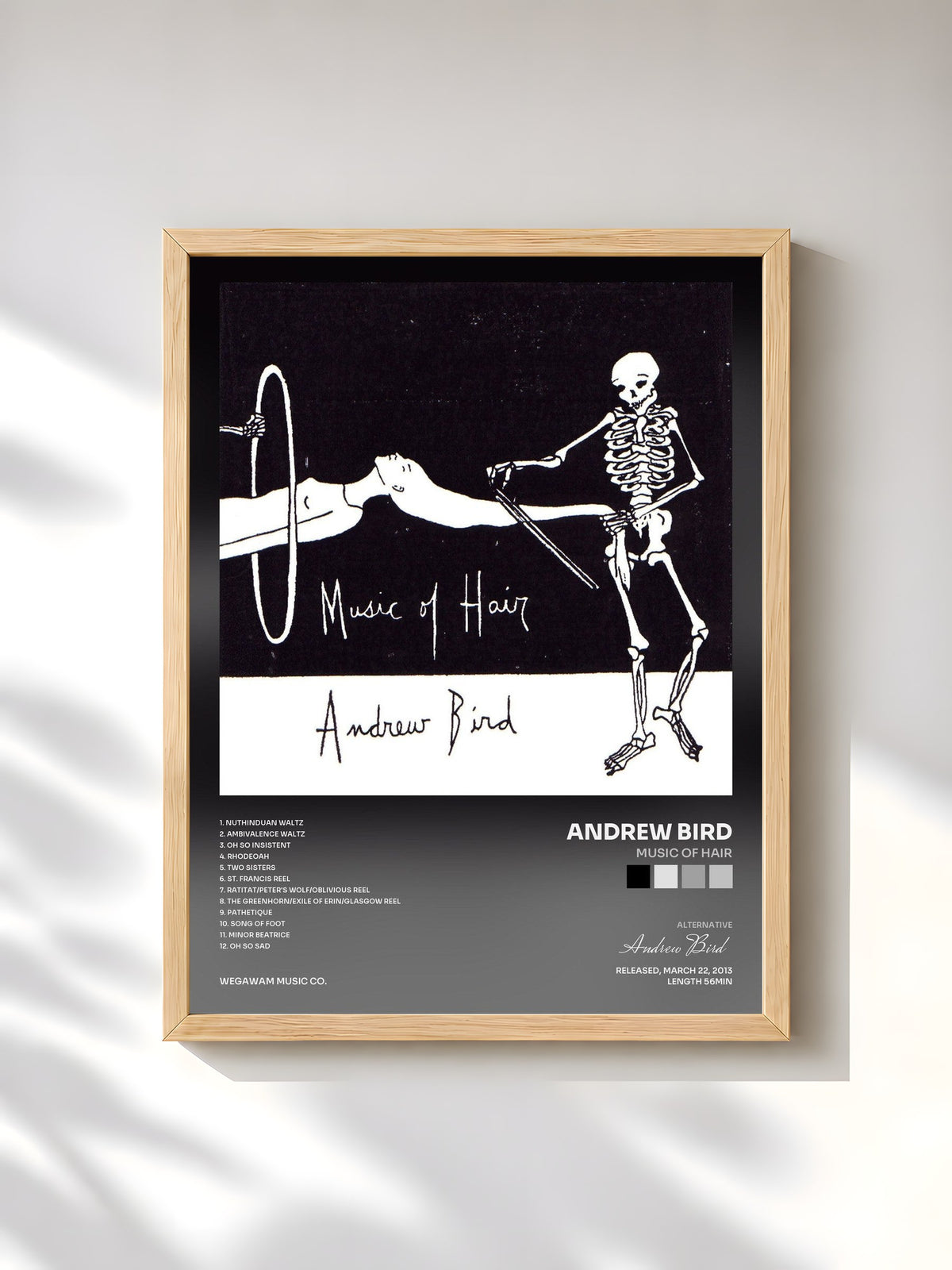 #bois Tableau de l'album Music of Hair de Andrew Bird, cadre en bois brut, imprimé et encadré en France