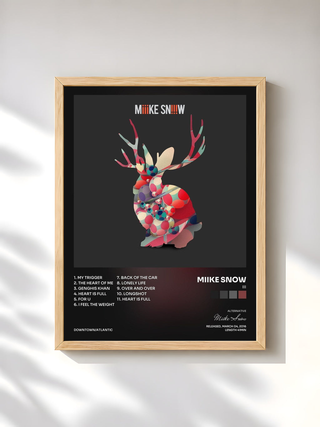 #bois Tableau de l'album iii de Miike Snow, cadre en bois brut, imprimé et encadré en France