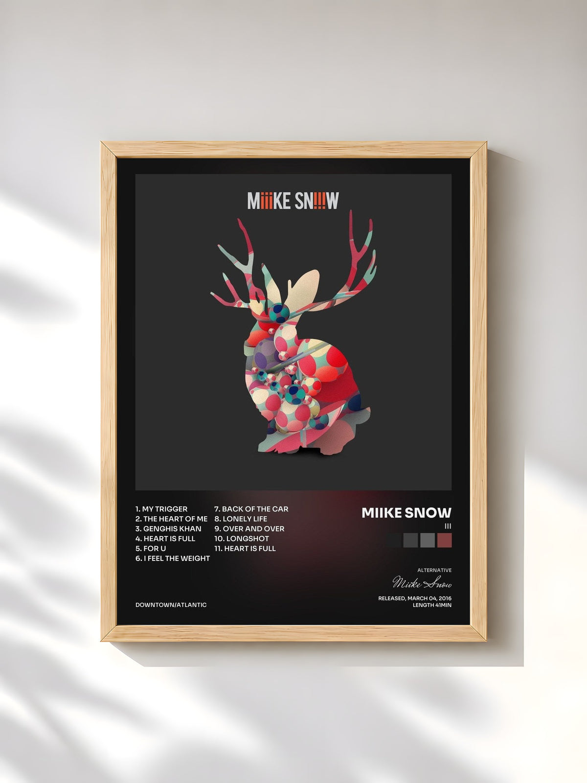 #bois Tableau de l'album iii de Miike Snow, cadre en bois brut, imprimé et encadré en France