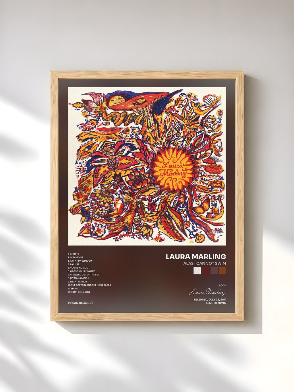 #bois Tableau de l'album Alas I Cannot Swim de Laura Marling, cadre en bois brut, imprimé et encadré en France