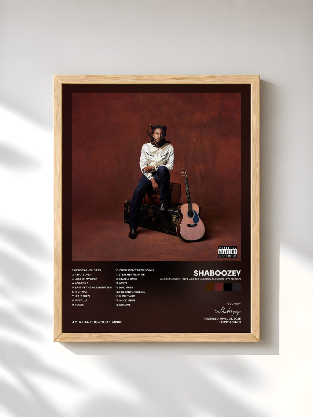 #bois Tableau de l'album Where I've Been, Isn't Where I'm Going: The Complete Edition de Shaboozey, cadre en bois brut, imprimé et encadré en France