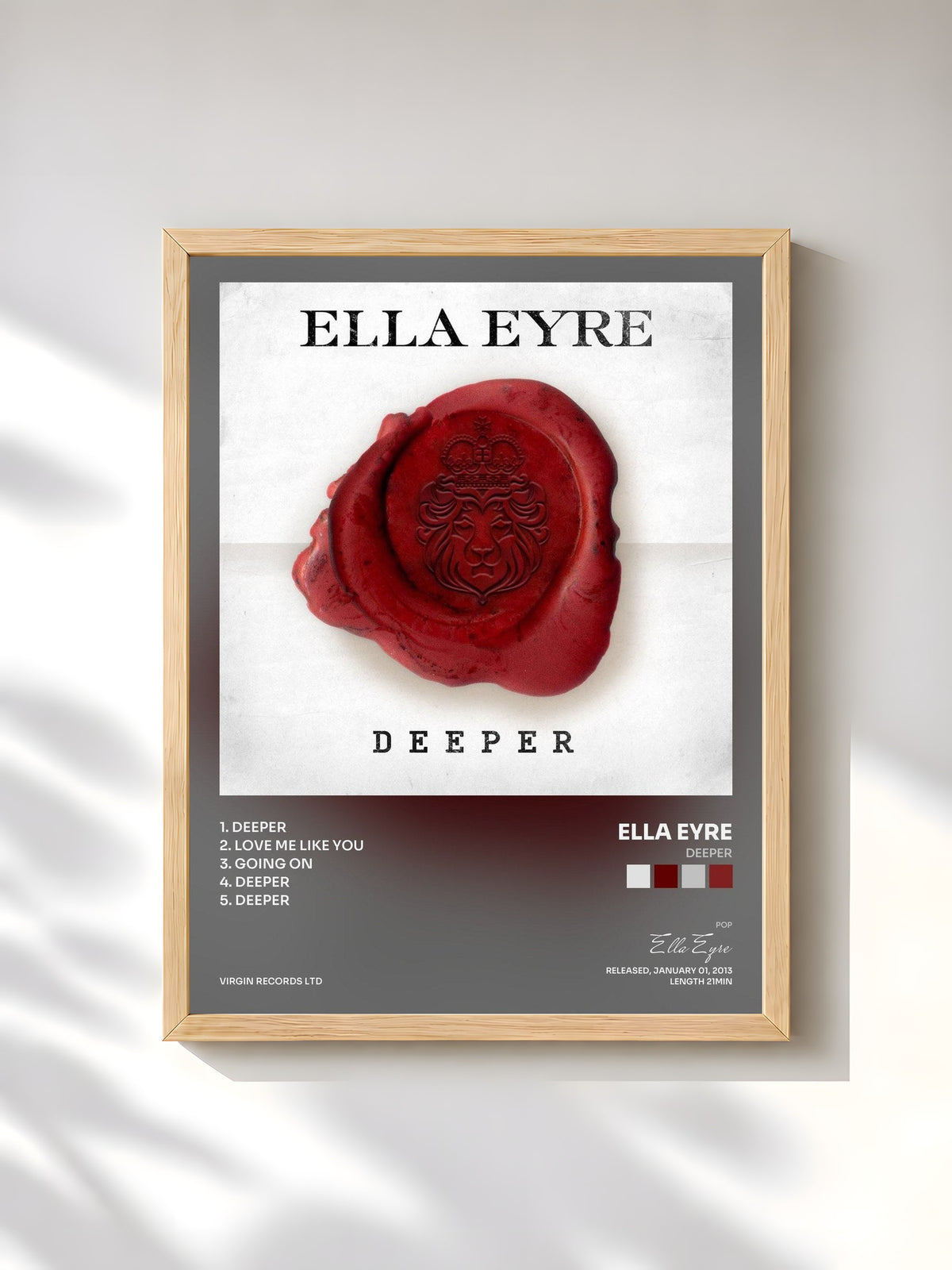 #bois Tableau de l'album Deeper de Ella Eyre, cadre en bois brut, imprimé et encadré en France