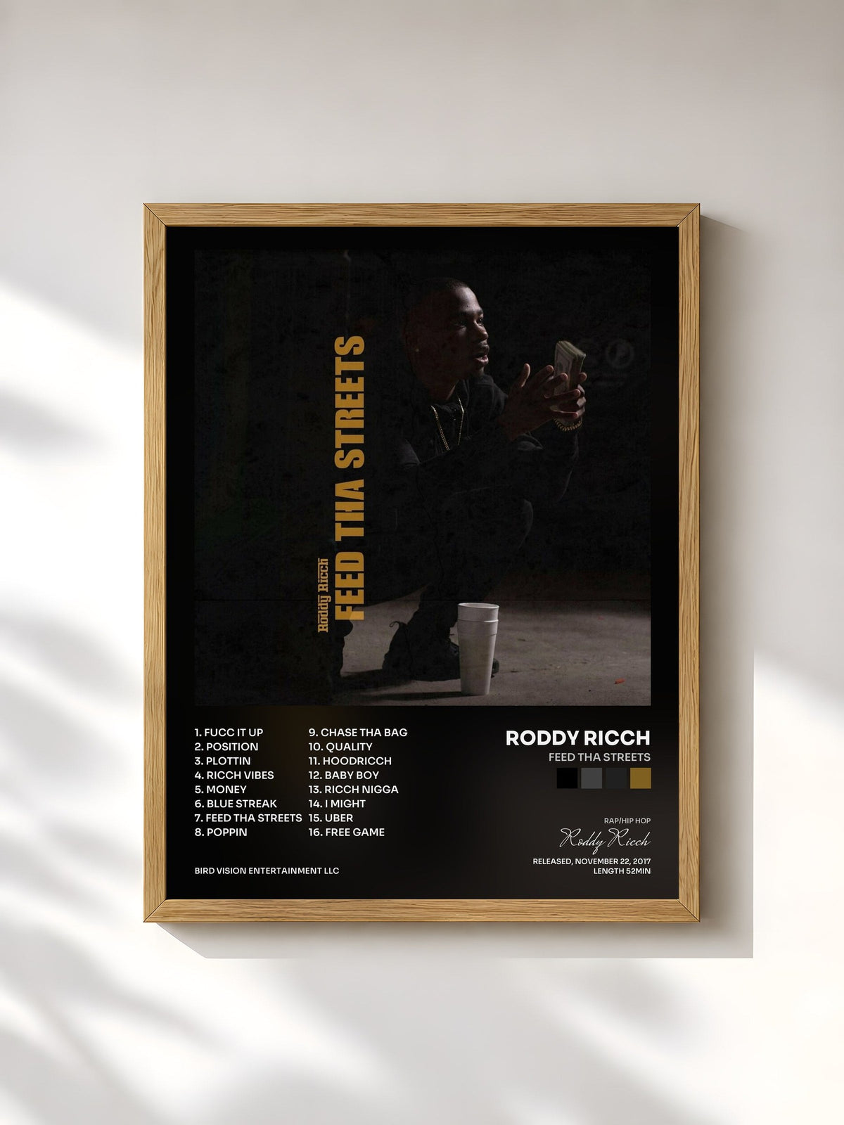 #bois Tableau de l'album Feed tha Streets de Roddy Ricch, cadre en bois brut, imprimé et encadré en France