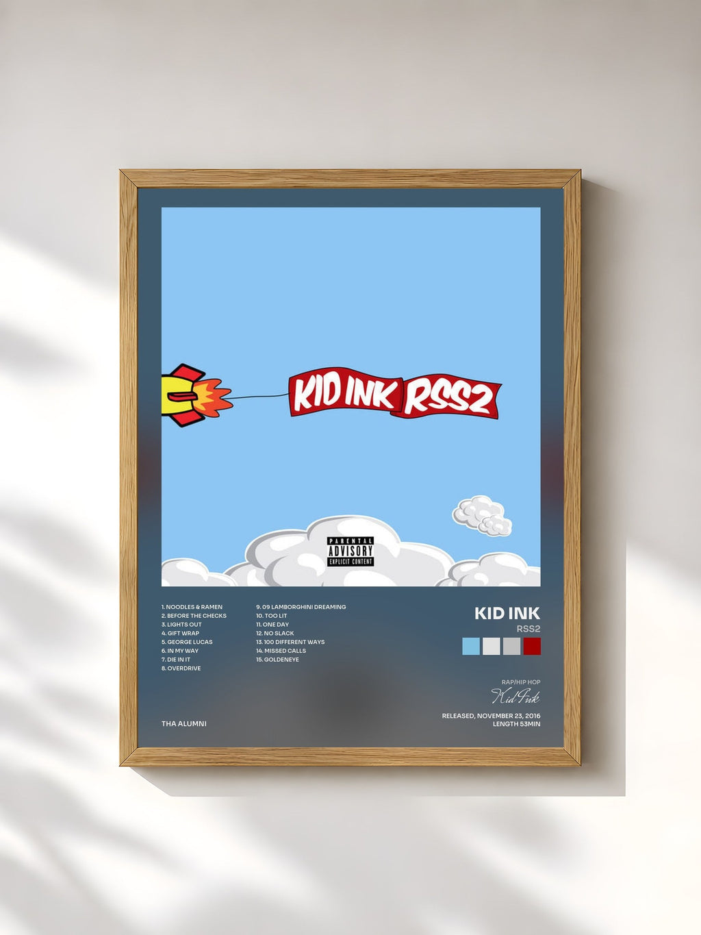 #bois Tableau de l'album RSS2 de Kid Ink, cadre en bois brut, imprimé et encadré en France