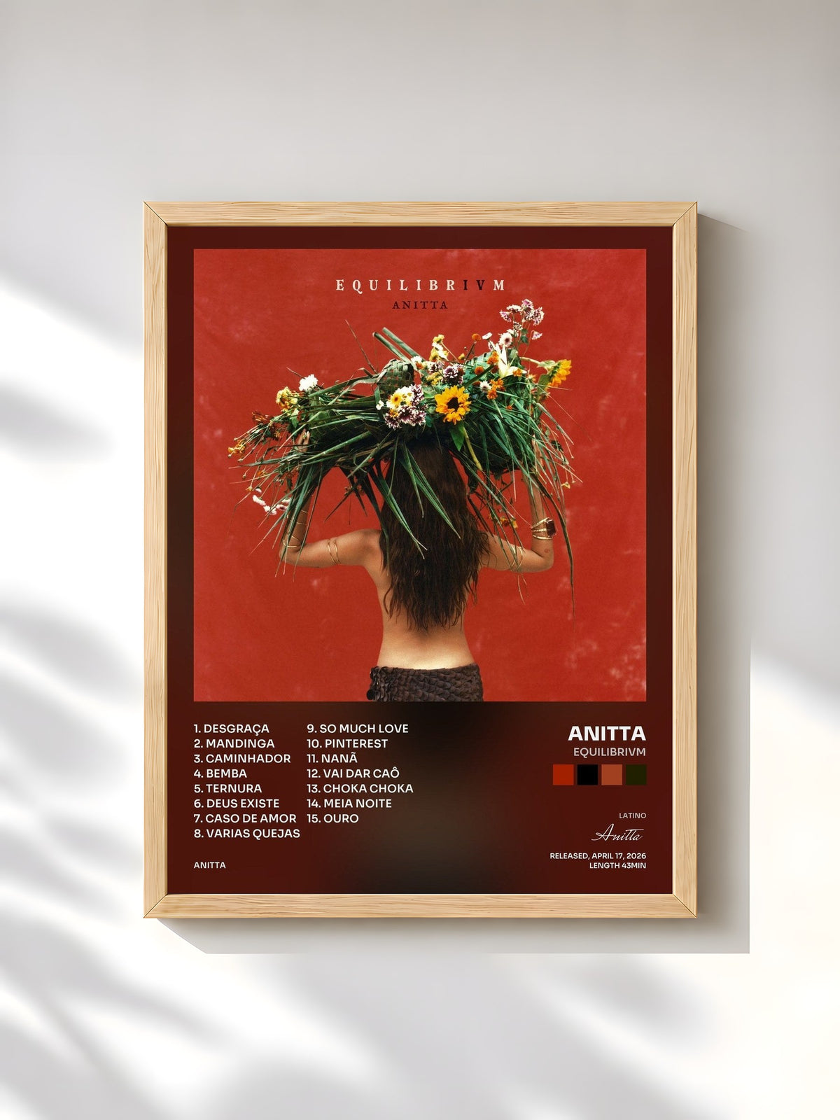 #bois Tableau de l'album EQUILIBRIVM de Anitta, cadre en bois brut, imprimé et encadré en France