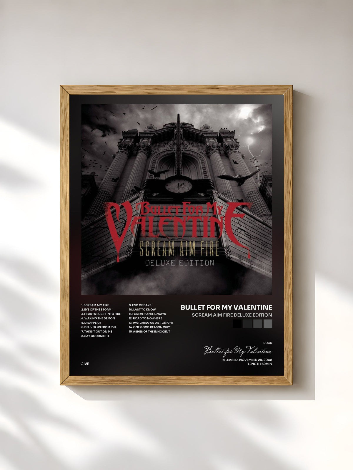 #bois Tableau de l'album Scream Aim Fire Deluxe Edition de Bullet for My Valentine, cadre en bois brut, imprimé et encadré en France