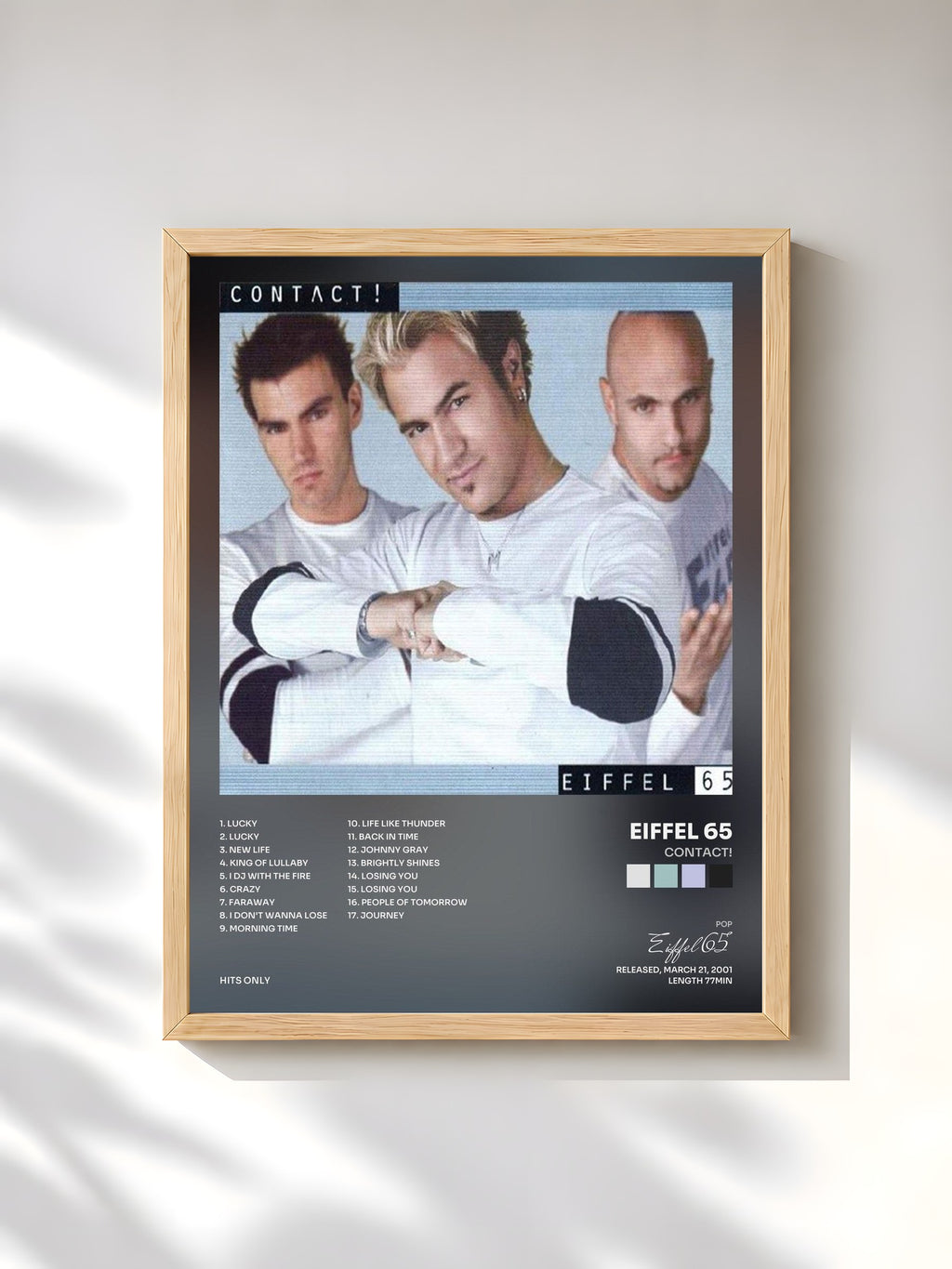 #bois Tableau de l'album Contact! de Eiffel 65, cadre en bois brut, imprimé et encadré en France
